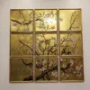 Bộ Tranh Kiếng Hoa Đào 09 Tấm Vẽ Ngược Trên Nền Đồng