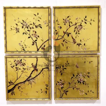 Bộ Tranh Kiếng 4 Tấm Vẽ Ngược Trên Nền Đồng