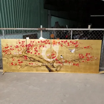 Tranh Hoa Đào 06 Tấm Dát Đồng