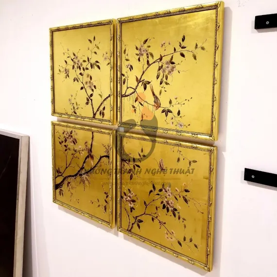 Bộ Tranh Kiếng 4 Tấm Vẽ Ngược Trên Nền Đồng