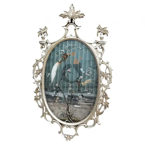 Tranh Kiếng Hình Ovan Dát Bạc Nền Màu Bạc