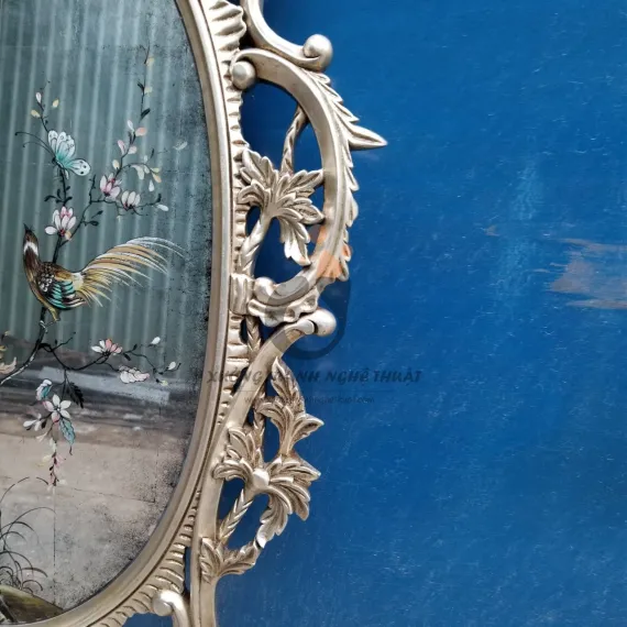 Tranh Kiếng Hình Ovan Dát Bạc Nền Màu Bạc