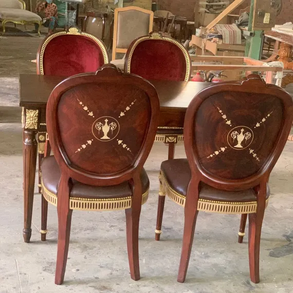 Bộ Bàn Ăn Louis XVI 1m4 + Ghế Louis King Chair