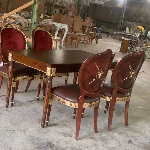 Bộ Bàn Ăn Louis XVI 1m4 + Ghế Louis King Chair