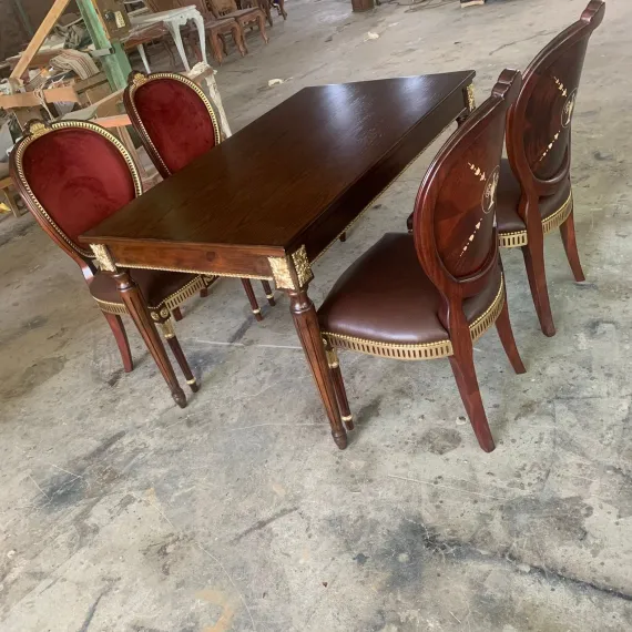 Bộ Bàn Ăn Louis XVI 1m4 + Ghế Louis King Chair