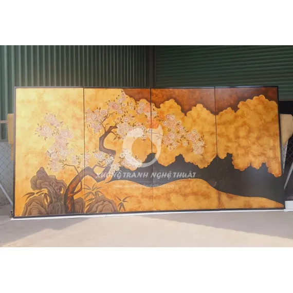 Bộ Tranh 04 Tấm Trên Nền Lá Vàng - Dặm Màu