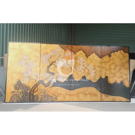Bộ Tranh 04 Tấm Trên Nền Lá Vàng - Dặm Màu