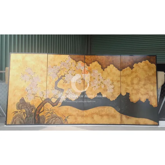 Bộ Tranh 04 Tấm Trên Nền Lá Vàng - Dặm Màu