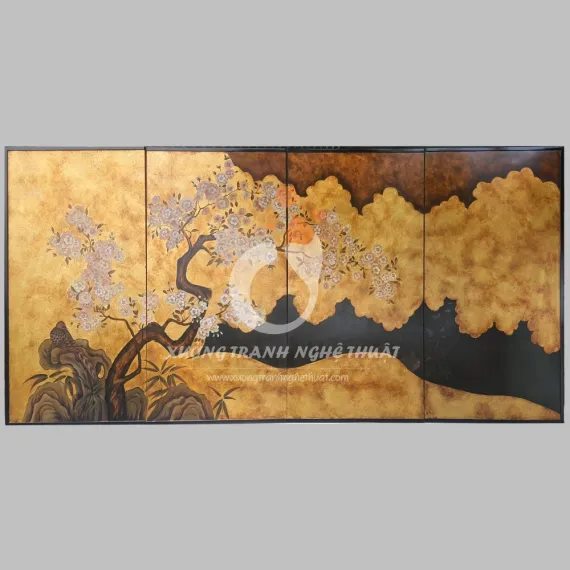 Bộ Tranh 04 Tấm Trên Nền Lá Vàng - Dặm Màu