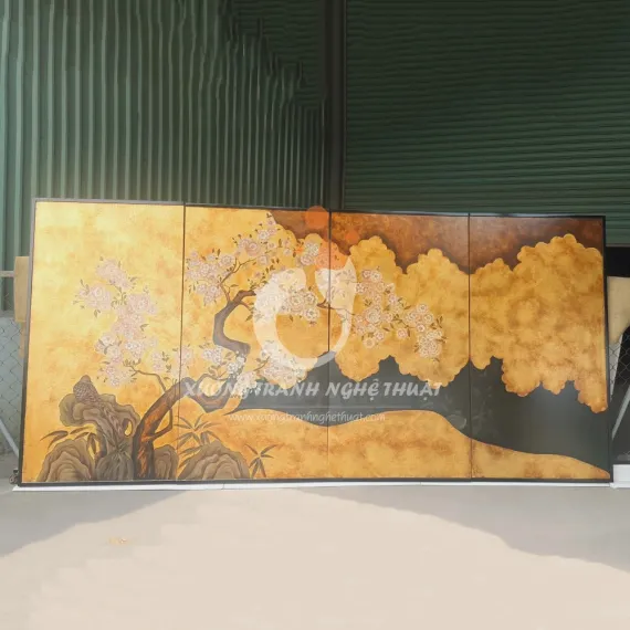 Bộ Tranh 04 Tấm Trên Nền Lá Vàng - Dặm Màu