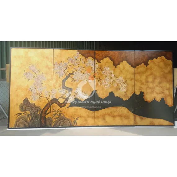 Bộ Tranh 04 Tấm Trên Nền Lá Vàng - Dặm Màu