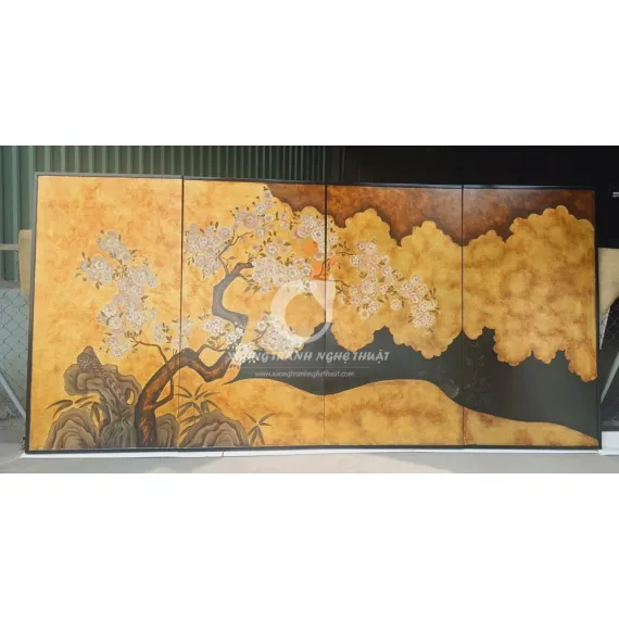 Bộ Tranh 04 Tấm Trên Nền Lá Vàng - Dặm Màu