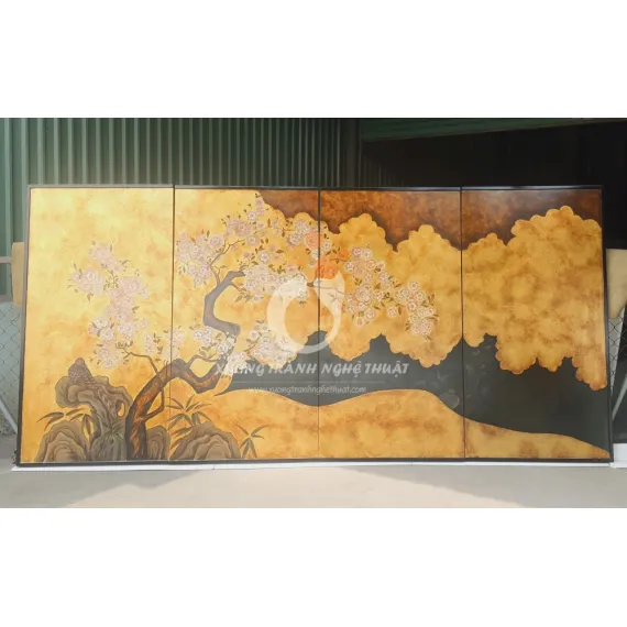 Bộ Tranh 04 Tấm Trên Nền Lá Vàng - Dặm Màu