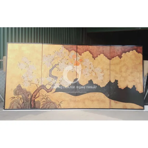 Bộ Tranh 04 Tấm Trên Nền Lá Vàng - Dặm Màu