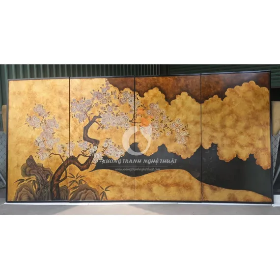 Bộ Tranh 04 Tấm Trên Nền Lá Vàng - Dặm Màu