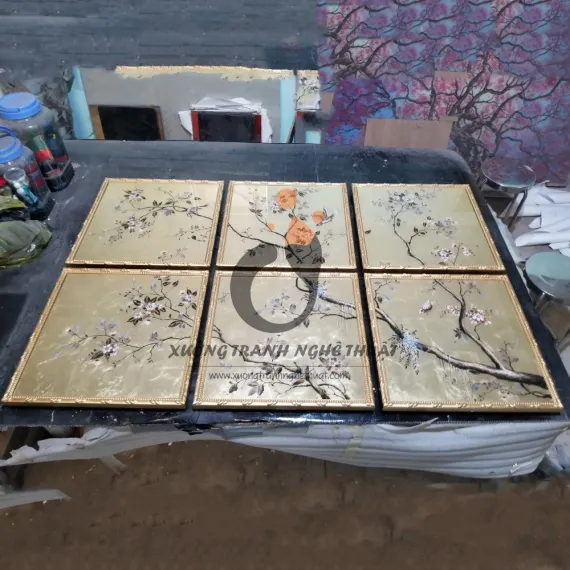 Bộ Tranh Kiếng 06 Tấm Vẽ Ngược Trên Nền Đồng