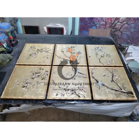 Bộ Tranh Kiếng 06 Tấm Vẽ Ngược Trên Nền Đồng
