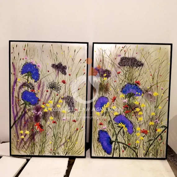 Cặp Tranh Hoa Cỏ Đắp Bột Đá Cặp Tranh Hoa Cỏ Đắp Bột Đá
