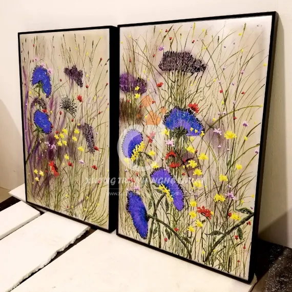 Cặp Tranh Hoa Cỏ Đắp Bột Đá Cặp Tranh Hoa Cỏ Đắp Bột Đá