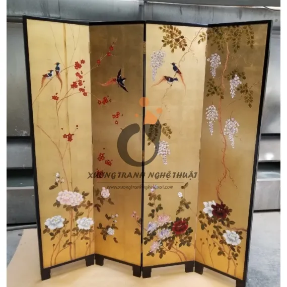 Tranh Bình Phong 04 Tấm Dán Lá Đồng XT01