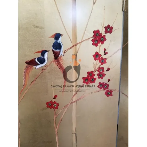 Tranh Bình Phong 04 Tấm Dán Lá Đồng XT01