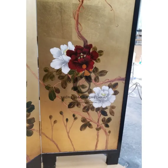 Tranh Bình Phong 04 Tấm Dán Lá Đồng XT01