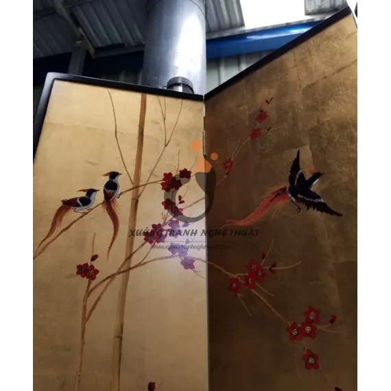 Tranh Bình Phong 04 Tấm Dán Lá Đồng XT01