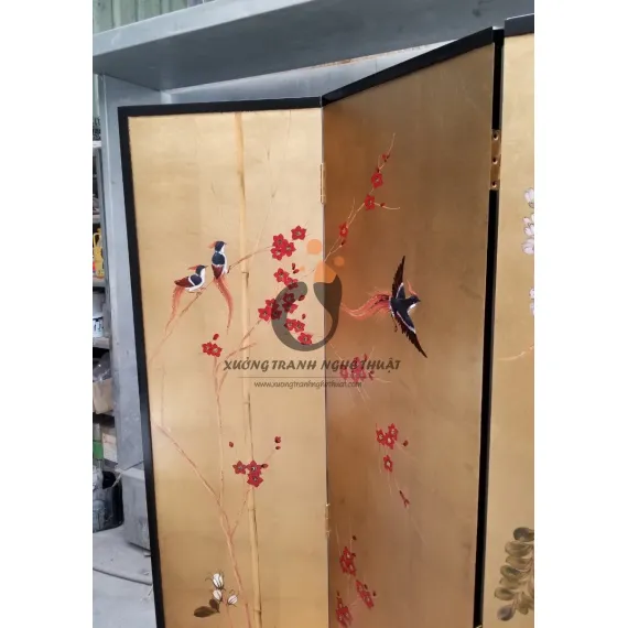 Tranh Bình Phong 04 Tấm Dán Lá Đồng XT01