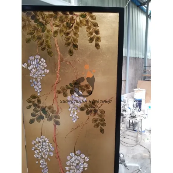 Tranh Bình Phong 04 Tấm Dán Lá Đồng XT01