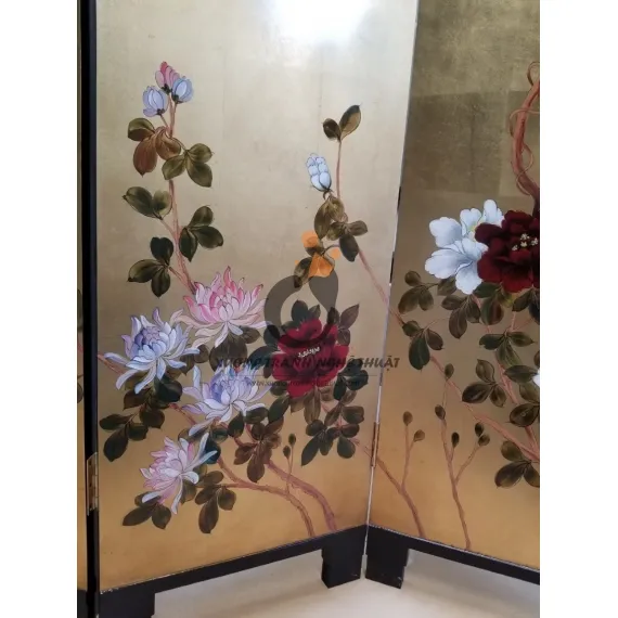 Tranh Bình Phong 04 Tấm Dán Lá Đồng XT01