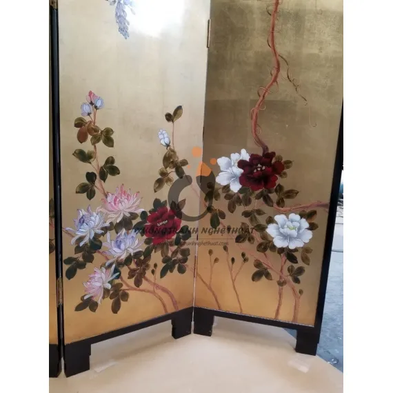 Tranh Bình Phong 04 Tấm Dán Lá Đồng XT01