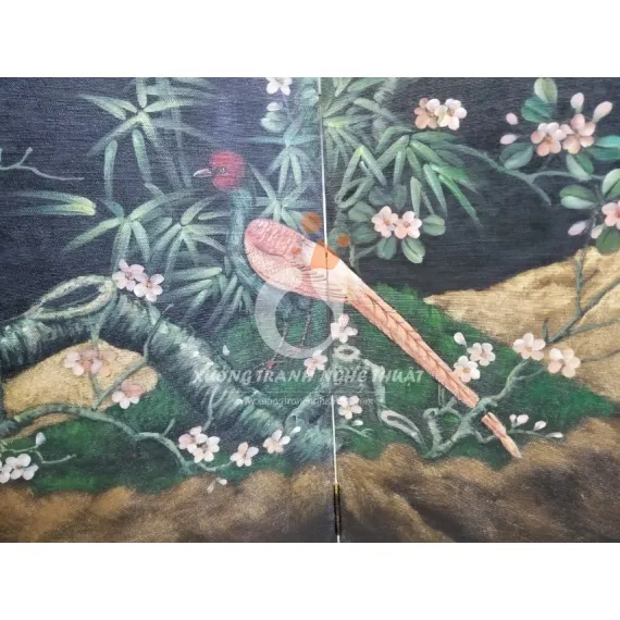 Tranh Bình Phong 06 Tấm Vẽ Bầy Hạc Trên Nền Vải Bố