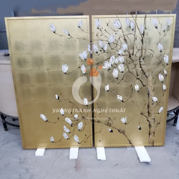 Tranh Hoa Mộc Lan Dán Lá Đồng