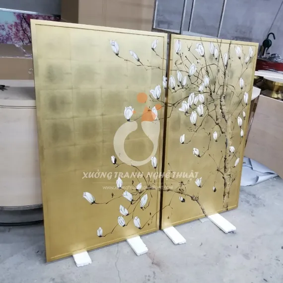 Tranh Hoa Mộc Lan Dán Lá Đồng