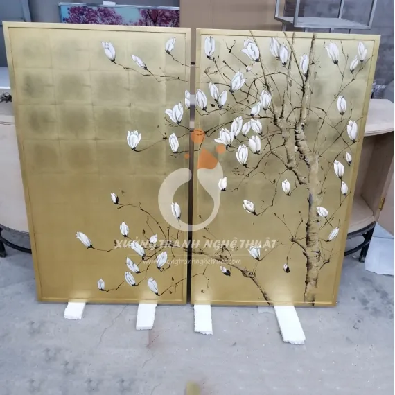 Tranh Hoa Mộc Lan Dán Lá Đồng