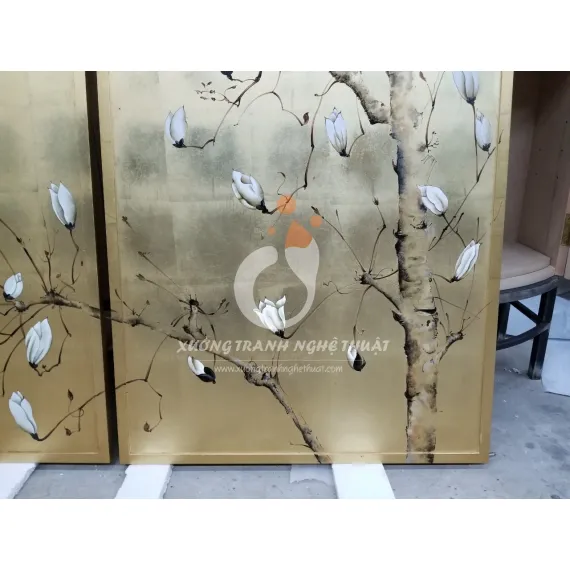 Tranh Hoa Mộc Lan Dán Lá Đồng