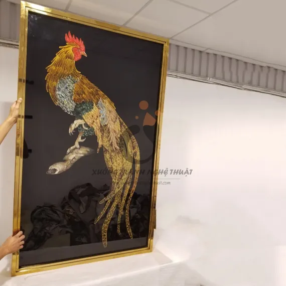 Tranh Kiếng Gà Trống Vẽ ngược 1 Mặt - 1 Mặt Xuôi
