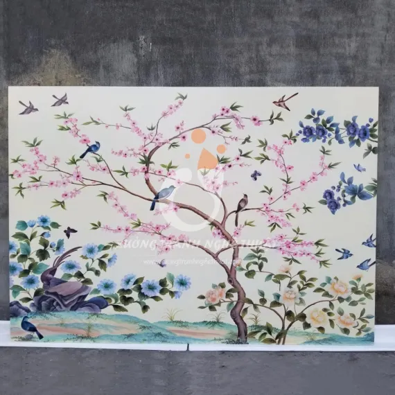 Tranh Sơn Dầu Chim Và Hoa Khoe Sắc