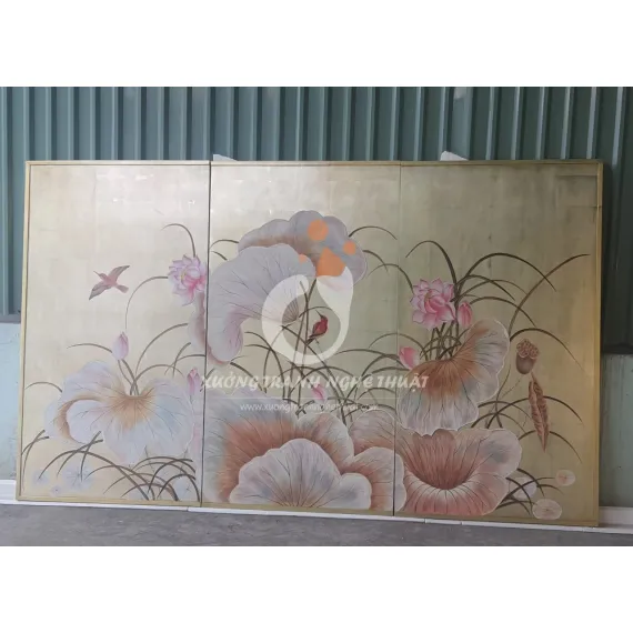 Tranh Sơn Dầu Hoa Sen Đắp Nổi