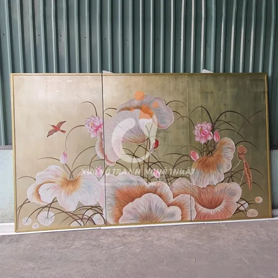 Tranh Sơn Dầu Hoa Sen Đắp Nổi