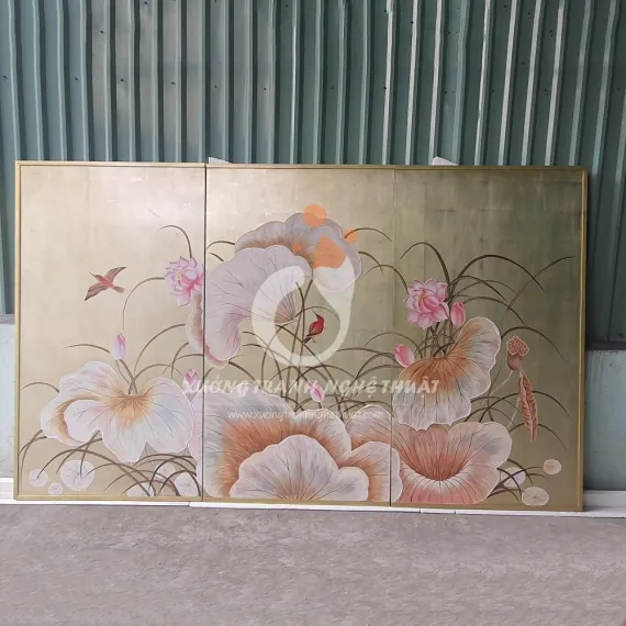 Tranh Sơn Dầu Hoa Sen Đắp Nổi