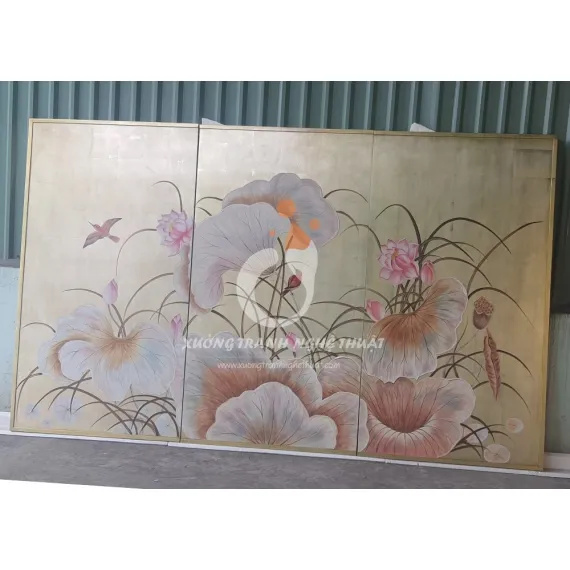 Tranh Sơn Dầu Hoa Sen Đắp Nổi