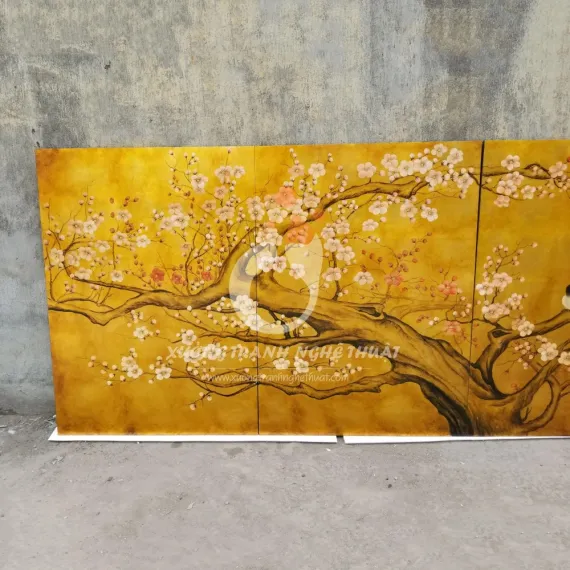 Tranh Sơn Dầu Vẽ Cây Hoa Đào Cổ Thụ Nền Dặm Cổ Tranh Sơn Dầu Vẽ Cây Hoa Đào Cổ Thụ Nền Dặm Cổ