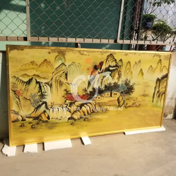 Tranh Thủy Mặc Vẽ Trên Nền Dát Đồng