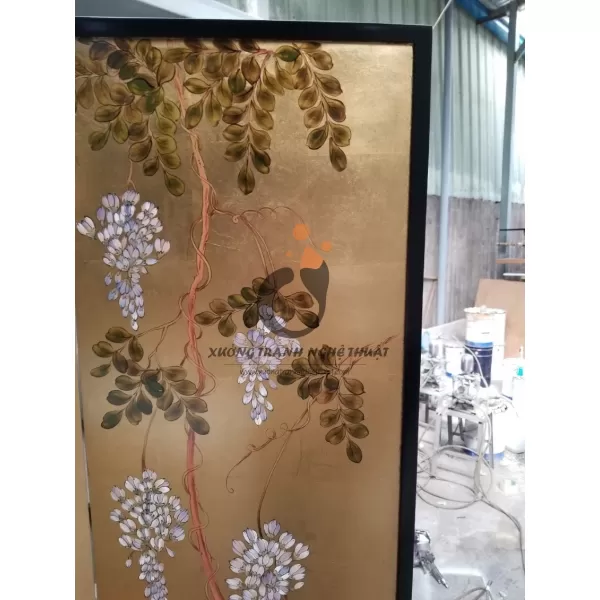 Tranh Bình Phong 04 Tấm Dán Lá Đồng XT01