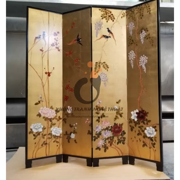 Tranh Bình Phong 04 Tấm Dán Lá Đồng XT01