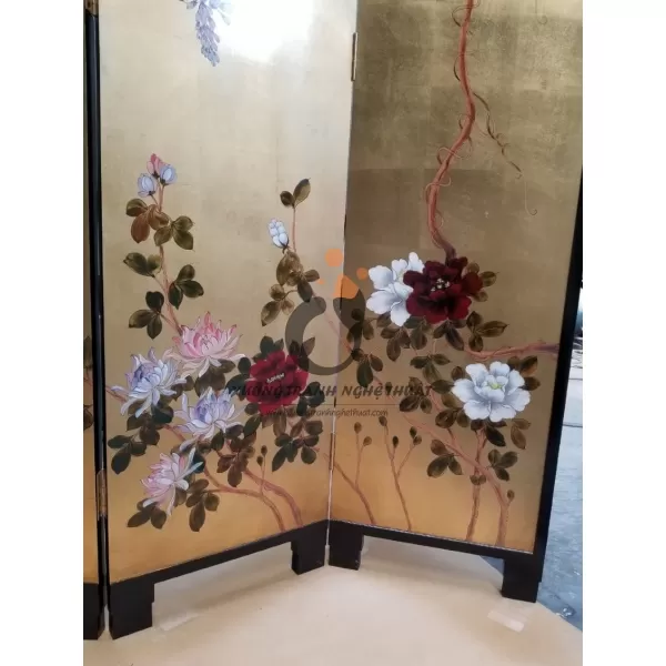 Tranh Bình Phong 04 Tấm Dán Lá Đồng XT01
