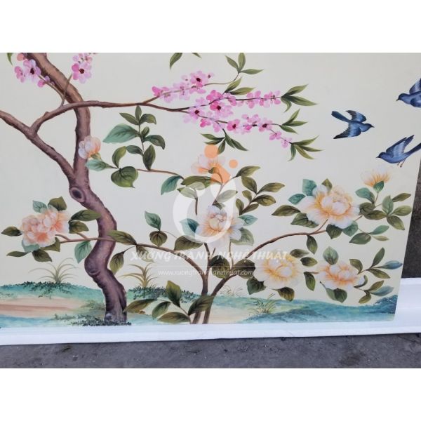 Tranh Sơn Dầu Chim Và Hoa Khoe Sắc