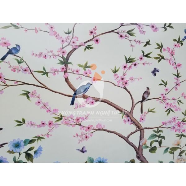 Tranh Sơn Dầu Chim Và Hoa Khoe Sắc
