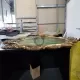 Tranh Kiếng Hình Ovan Dát Vàng Nền Màu Xanh